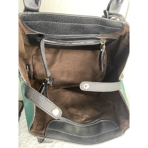 Womens Hat Style Purse Green Black Handbag Satchel - Picture 6 of 11